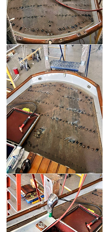 close up of a boat with holes filled in